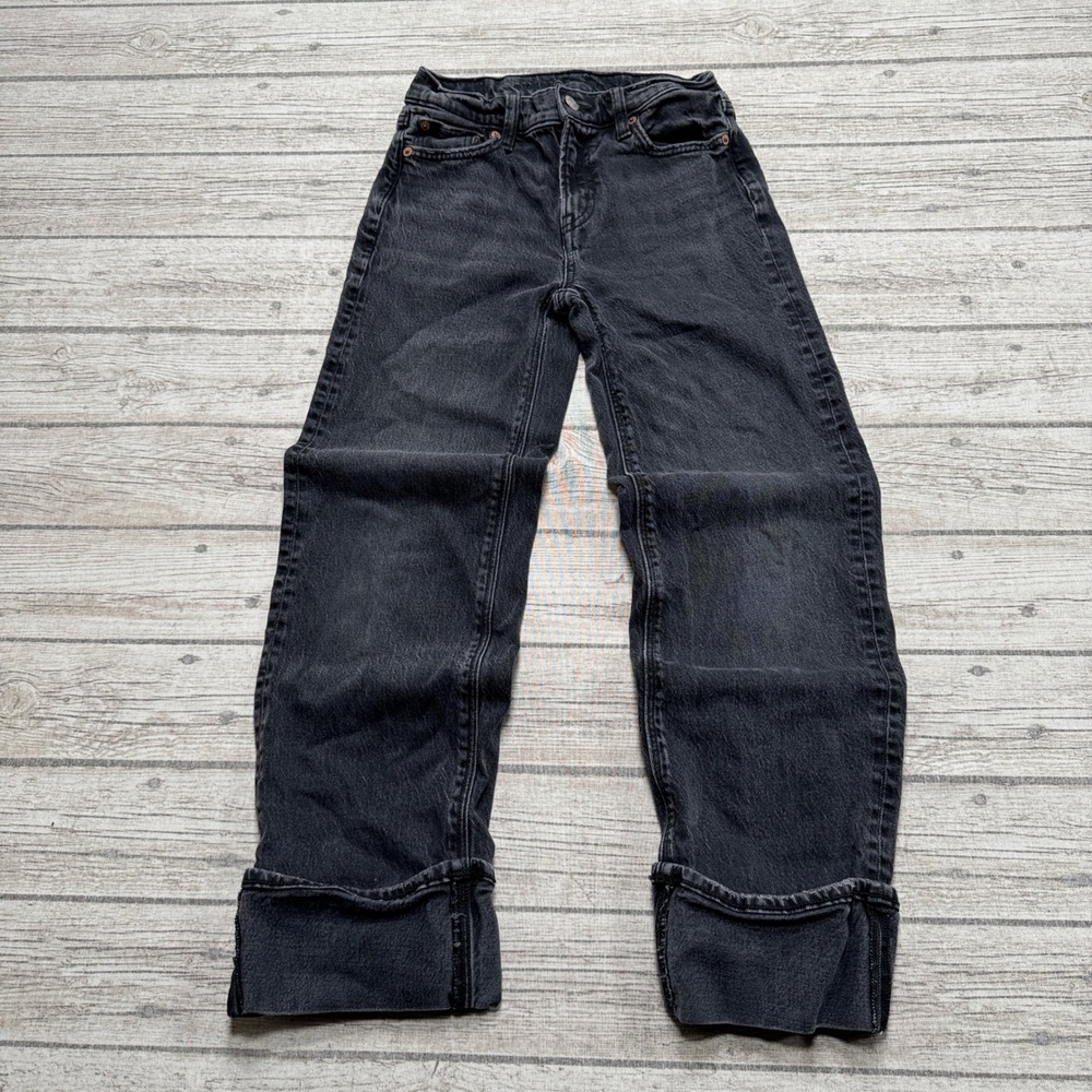 American Eagle Jeans Women's 000 Black Faded Denim High Rise Cuffed Streetwear